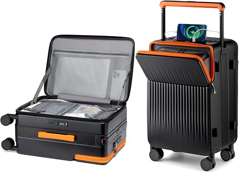 Joyway 20 Inch Top Opening Carry on Luggage with Aluminium Frame, Black