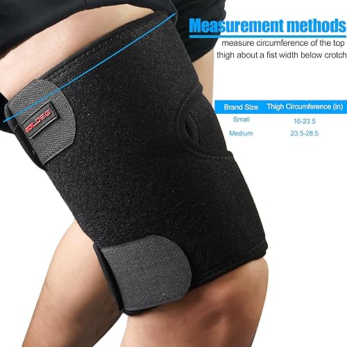 Miniatura 5 de Luwint Soporte para muslos isquiotibiales para adultos pequeños y jóvenes, manga de compresión ajustable para esguinces, tendinitis, entrenamiento,