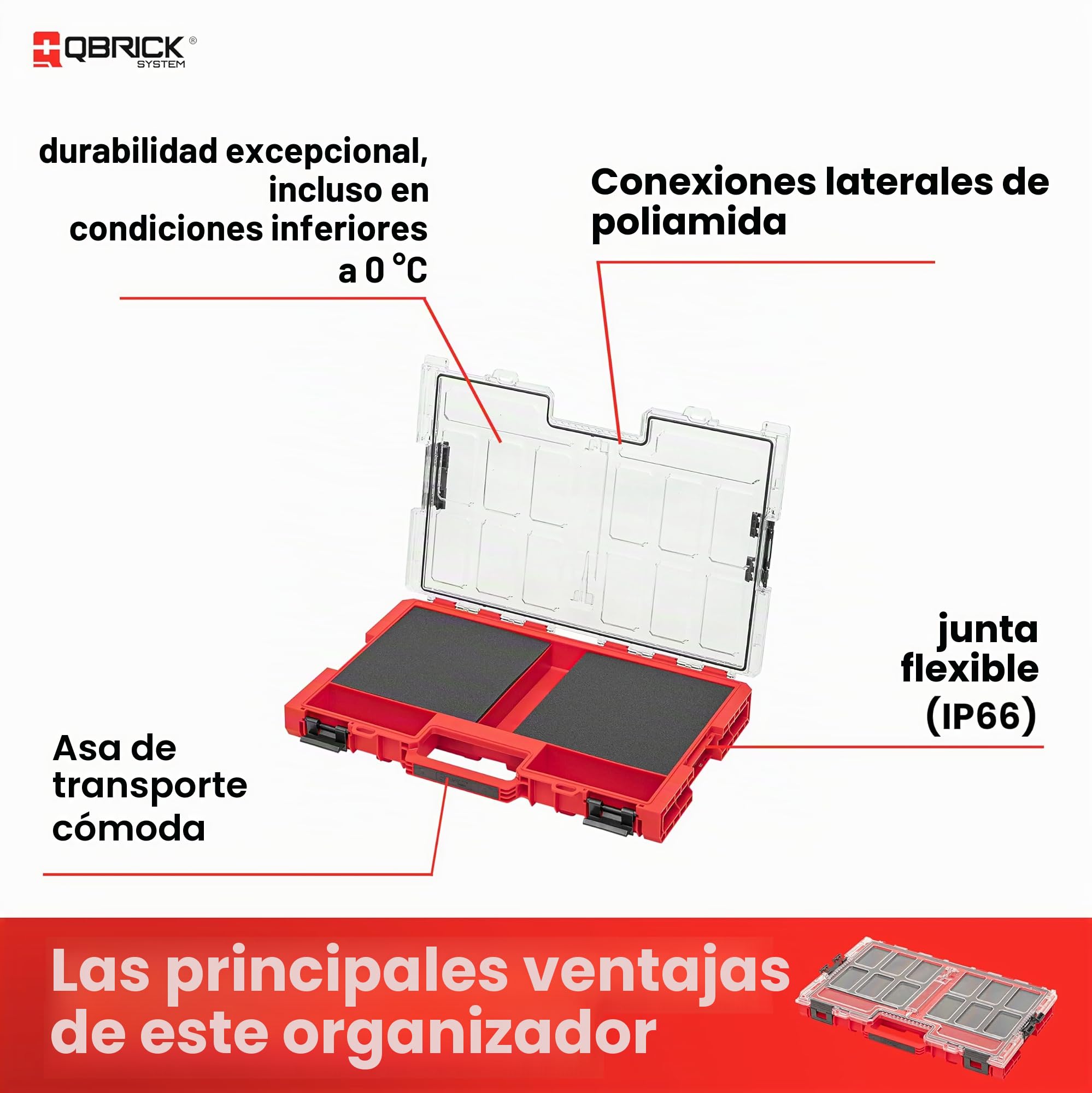 QBRICK SYSTEM Caja Herramientas Maletin Caixa De Ferramentas ONE Organizer L 2.0 MFI RED Ultra HD Rojo 540 x 390 x 95 mm
