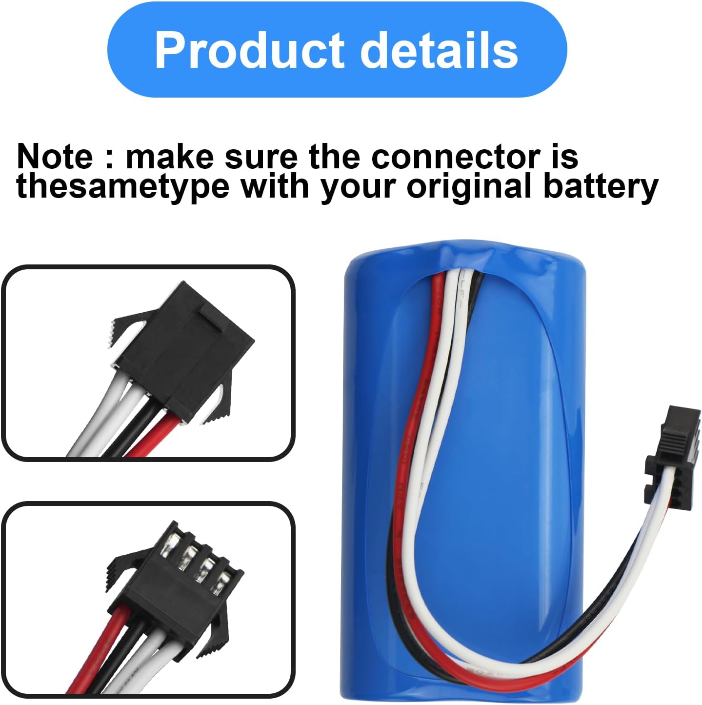 Battery dimensions and connector details