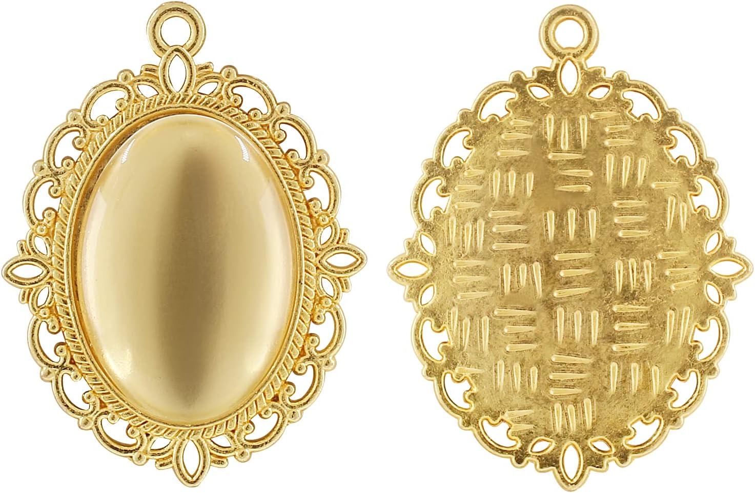 35 Sets Gold Oval Pendant Trays Kit, Alloy Oval Bezel Pendant Settings for Crafting DIY Photo Jewelry Making (Include 35Pcs Oval Pendant Trays Bezel Blanks & 35Pcs Clear Glass Cabochon) - Image 4