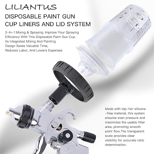 Miniatura 4 de HVLP - Pistola de pintura con 4 boquillas de 1.41.72.00.098 in y regulador de compresor de aire, 10 vasos de pintura desechables de 20.3 fl oz, kit