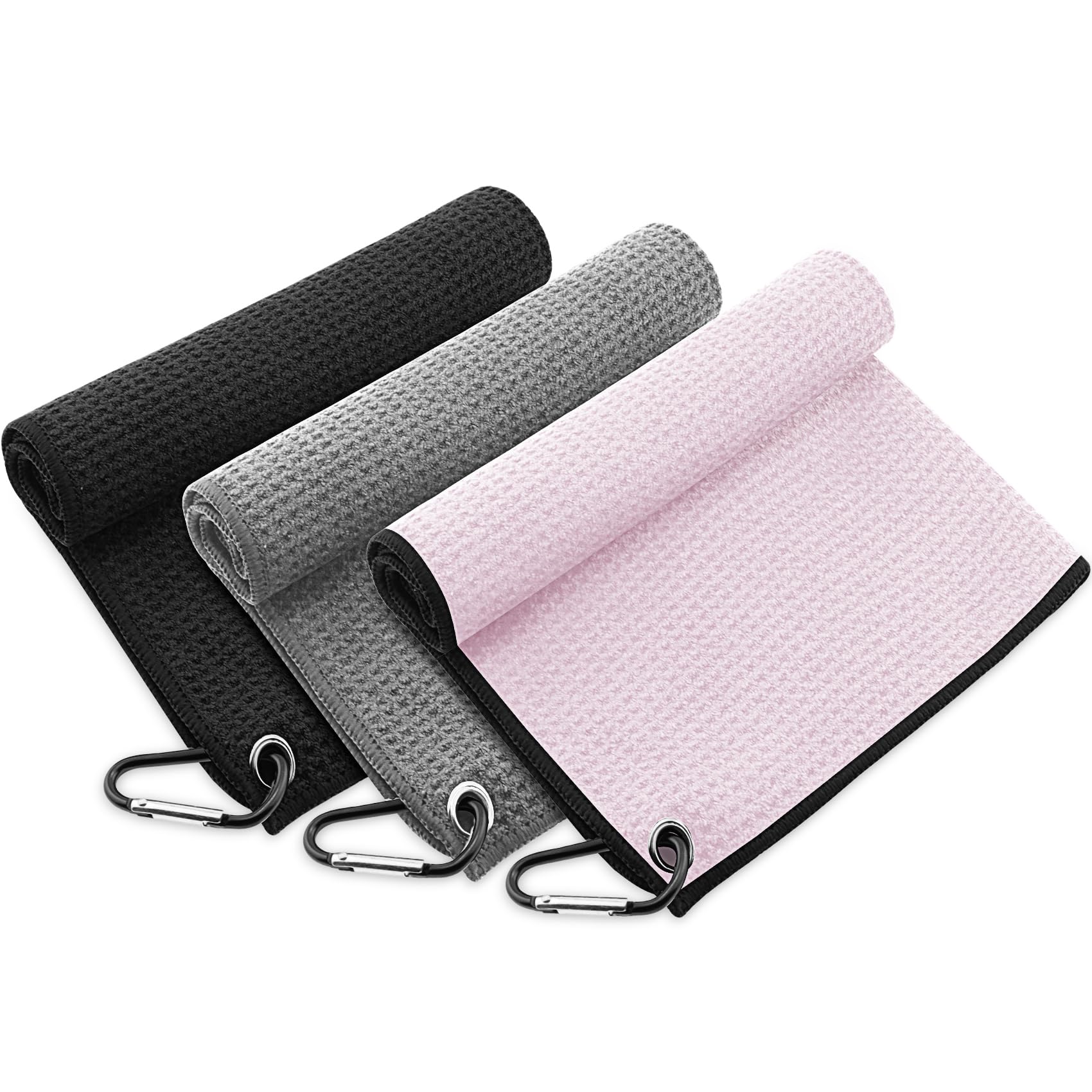 Asciugamani Da Golf In Microfibra Con Clip 3 Pezzi Ripiegabile Motivo Waffle