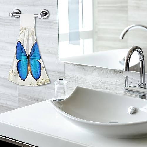 Miniatura 5 de Blue Butterfly Retro Musical Notes Hanging Kitchen Towel Set of 2, Lightweight Soft Quick Dry Decorative Hanging Kitchen Towels, 18.2 x 14 Inch