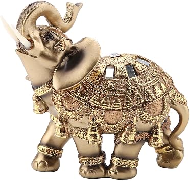 Feng Shui Elephant Statue Golden Resin Figurine 4.5 Inch for Home Office Decor Good Luck Wealth Protection
