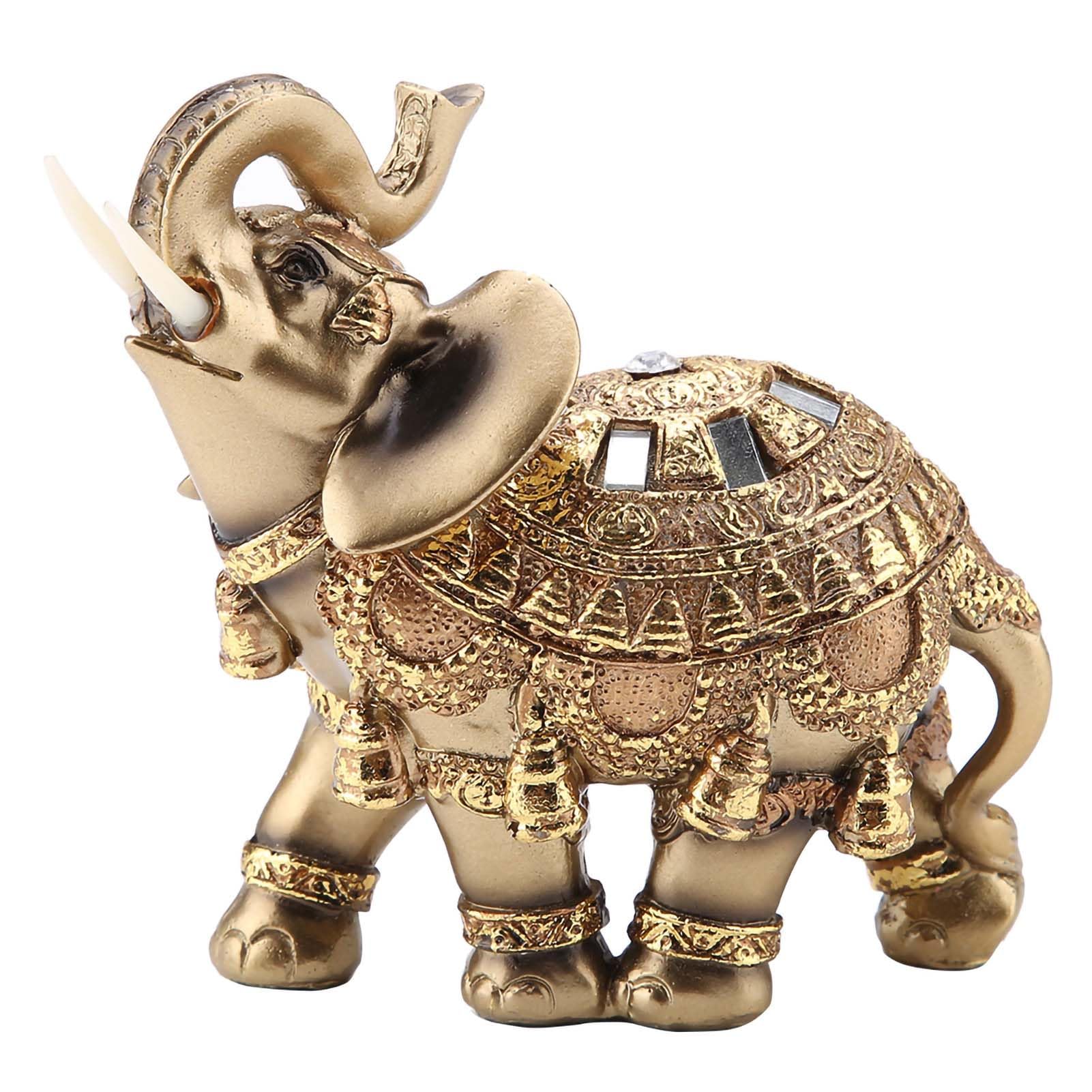 HEEPDD Elephant Statue, Feng Shui Golden Elegant Elephant Sculpture Wealth Lucky Figurine for Home Office Decoration(L 11.5 x 6 x 11.5cm/4.5 x 2.4 x 4.5in)