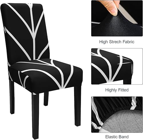 Miniatura 4 de Keyroal Juego de 6 fundas para sillas Parsons de comedor, elásticas con estampado, fundas protectoras para sillas Parsons de elastano, extraíbles y