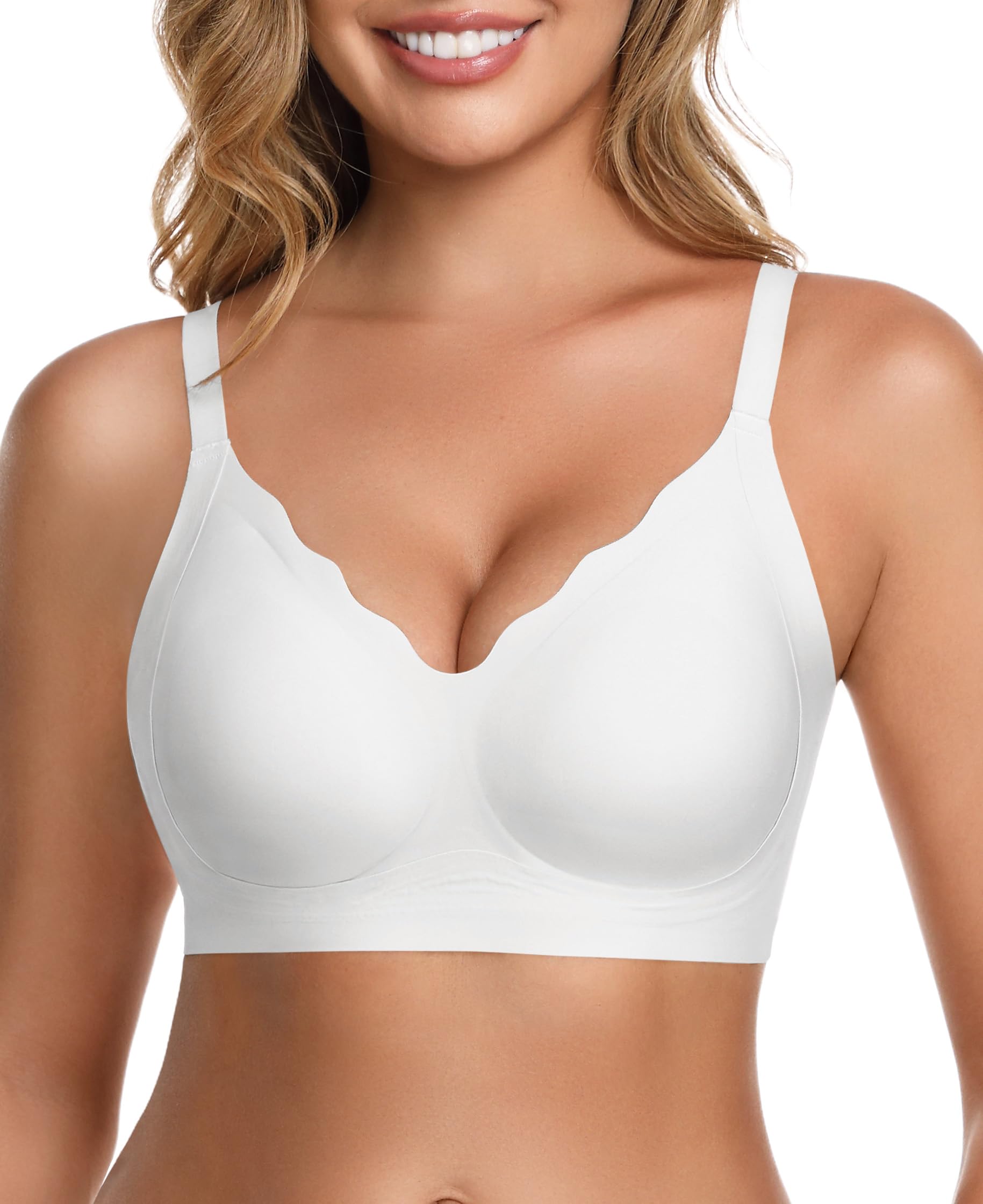 HBselect Nahtloser BH Damen ohne Bügel Push Up BH Große Brüste Starker Halt Bralette Komfort Vollschalen Gepolstert Bustier weicher BHS Bequemer T-Shirt Soft Bra