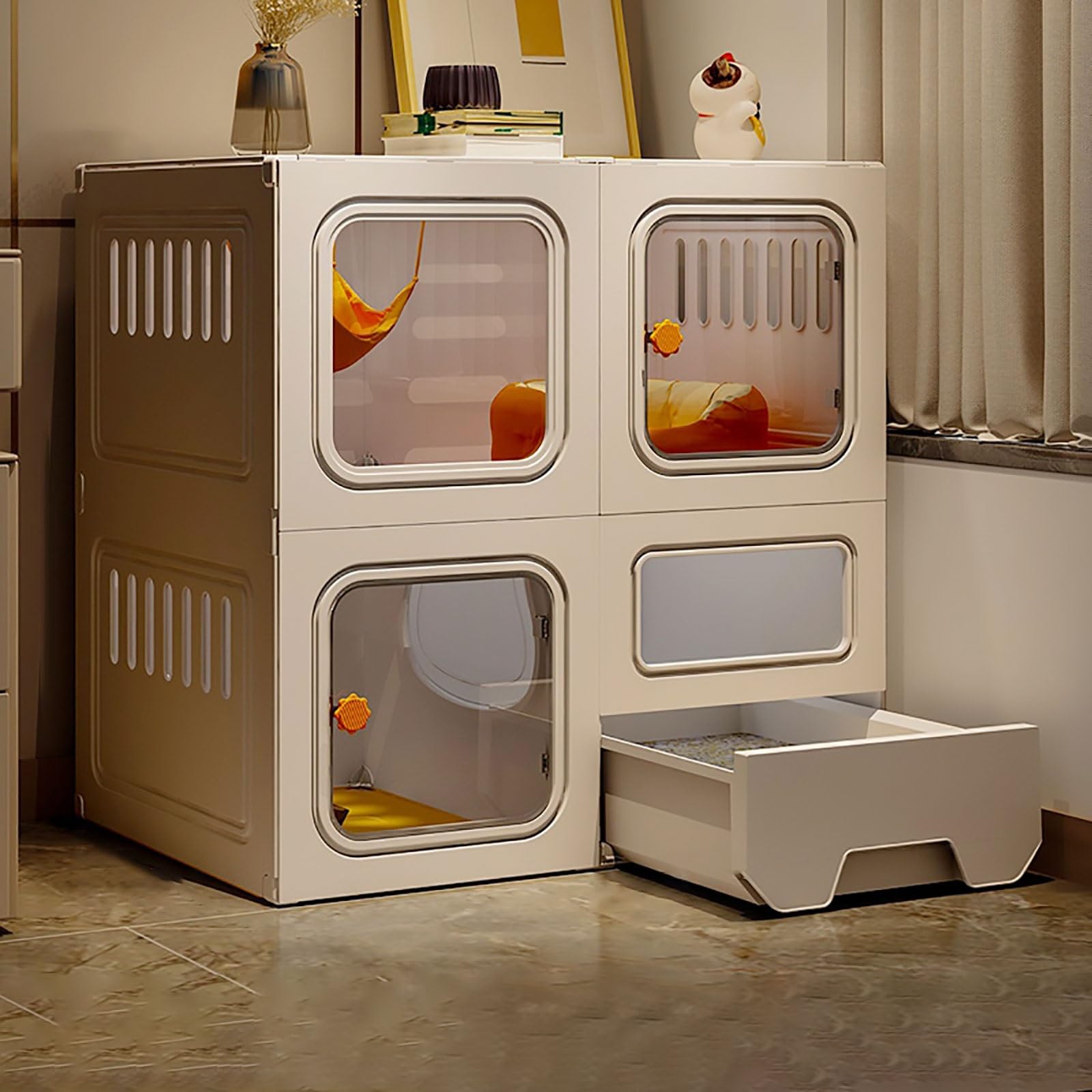 Jaula desmontable para gatos y conejos con caja de arena integrada