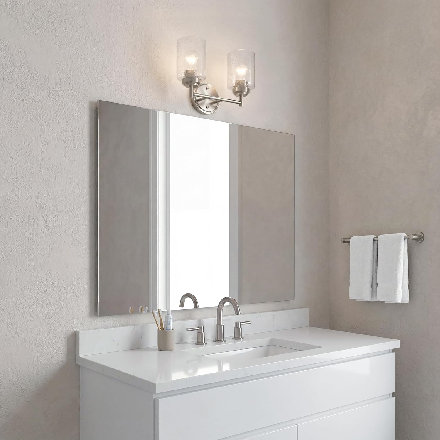 Kichler Winslow 12.75" Vanity Light in Brushed Nickel, 2-Light Transitional Bathroom Light with Clear Seeded Glass. (12.75" W x 9.25" H), 45885NI