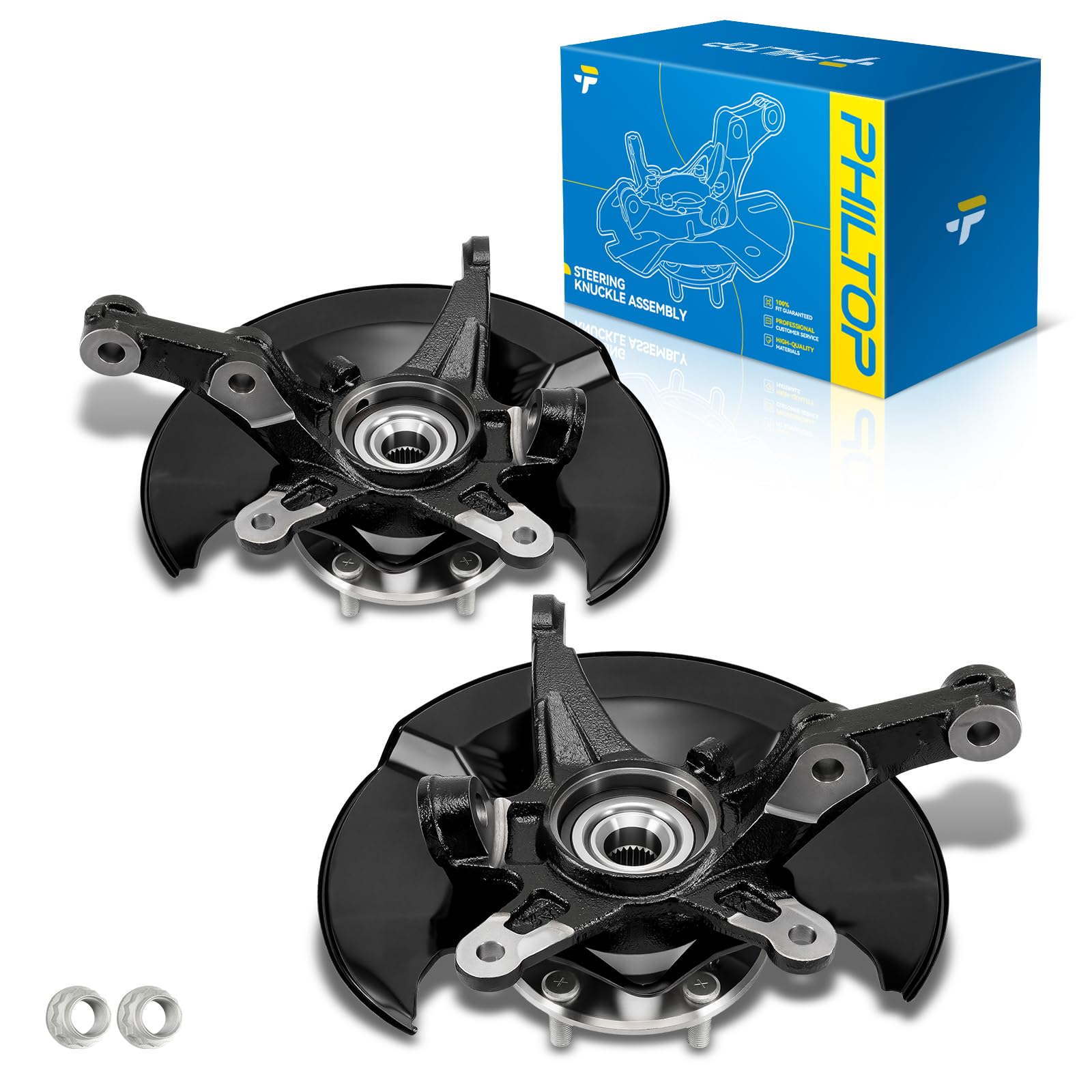 PHILTOP 2PCS Front Steering Knuckle &amp; Wheel Bearing Hub Assembly Compatible with Civic 2006-2011 1.8; 2.0L, Passenger and Driver Side Replaces 698-450, 698-451