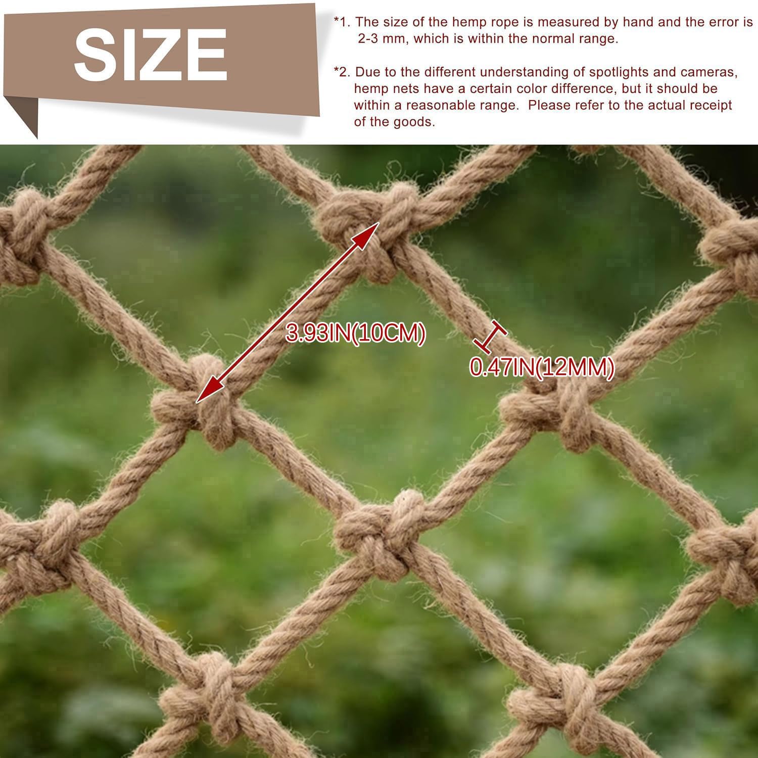 12 mm Hanfseil Sicherheitsnetz für den Innen- und Außenbereich – umweltfreundlicher Fallschutz für Leitern, 1 x 4 m, Dimeoni Safety Solution