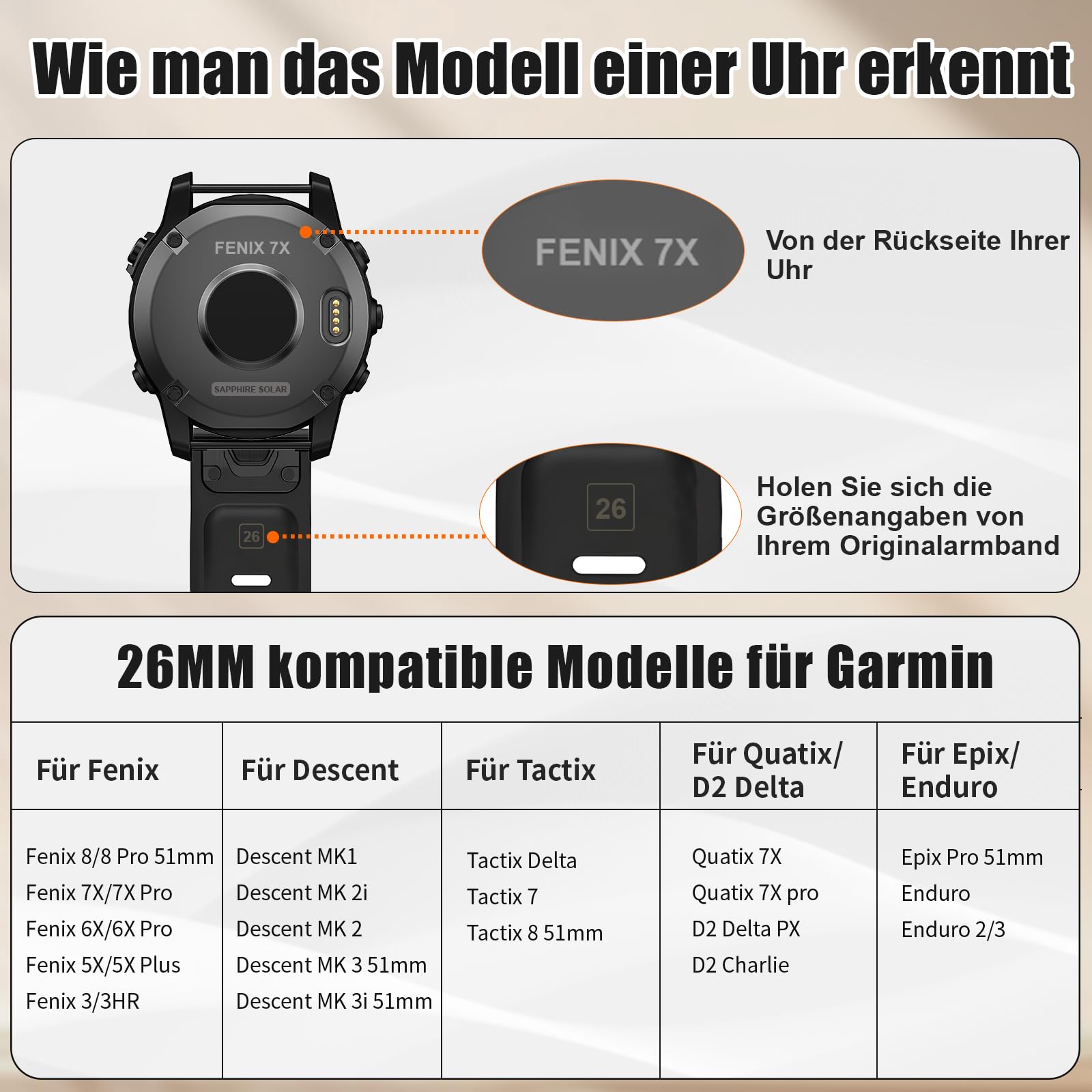 NotoCity Armband für Garmin Fenix 6x/6x Pro/5x/5x Plus/7x/7x Pro/8 51mm, Quickfit 26mm Uhrenarmband für Garmin Enduro 2, Fenix 3/3 HR, Instinct 2X, Epix Pro 51mm, Descent MK1/2, Quatix 7X((7 Stück)