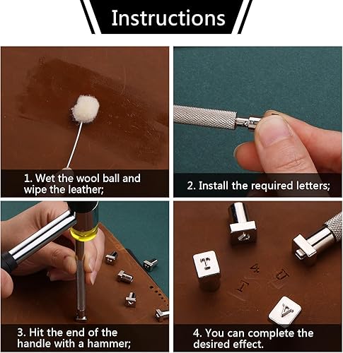 Miniatura 5 de Wonvoc 44 Piezas Herramientas de Estampado de Cuero, 36 Piezas Sellos de Letras de Cuero, Kit de Estampado de Cuero, con Dauber de Lana Herramientas