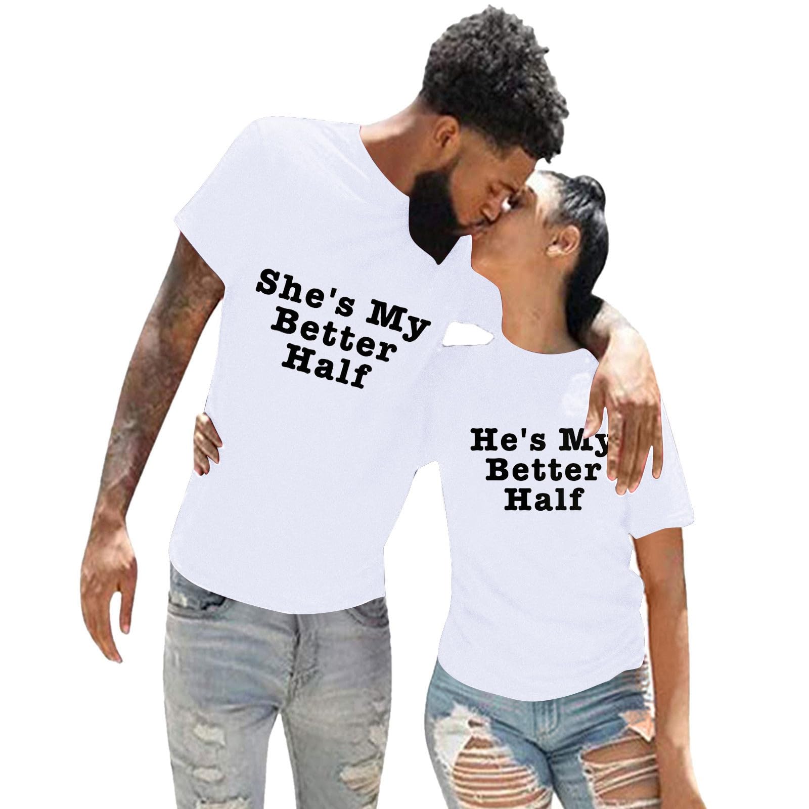 Cokbyavla Couple Shirt His and Hers Matching Outfit T Shirts,Matching Couple Sweatshirts His and Her Shirts Funny Couple Valentine's Day Pajamas Valentine's Day Presents(Women,2White,M)
