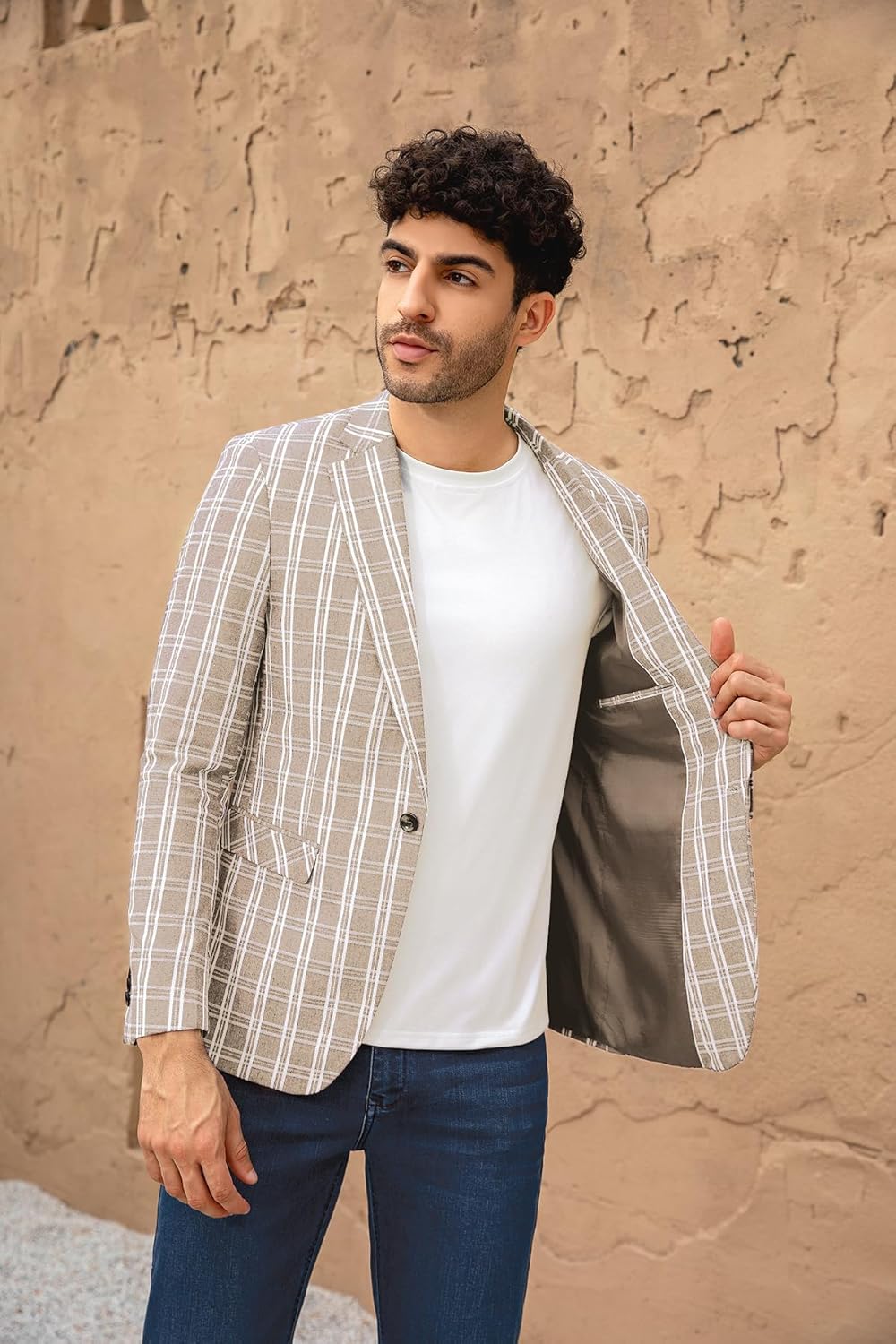 Cloudstyle Mens Plaid Blazer Lightweight Casual Sport Coat Daily Slim Fit Suit Jacket - Image 3