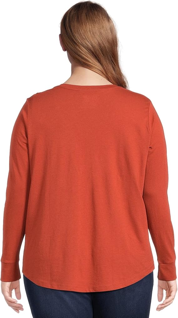 Terra & Sky Women's Plus Size | Semi-Fitted | V-Neck T-Shirt with Long Sleeves
