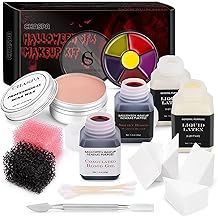 CHASPA Halloween Liquid Latex Special Effects SFX Makeup Kit - Scar Wax + 2 Btl Liquid Latex + 2 Btl Fake Blood + Spatula Tool + 2Pcs Stipple Sponge + 4Pcs Makeup Sponges + Cotton Swabs