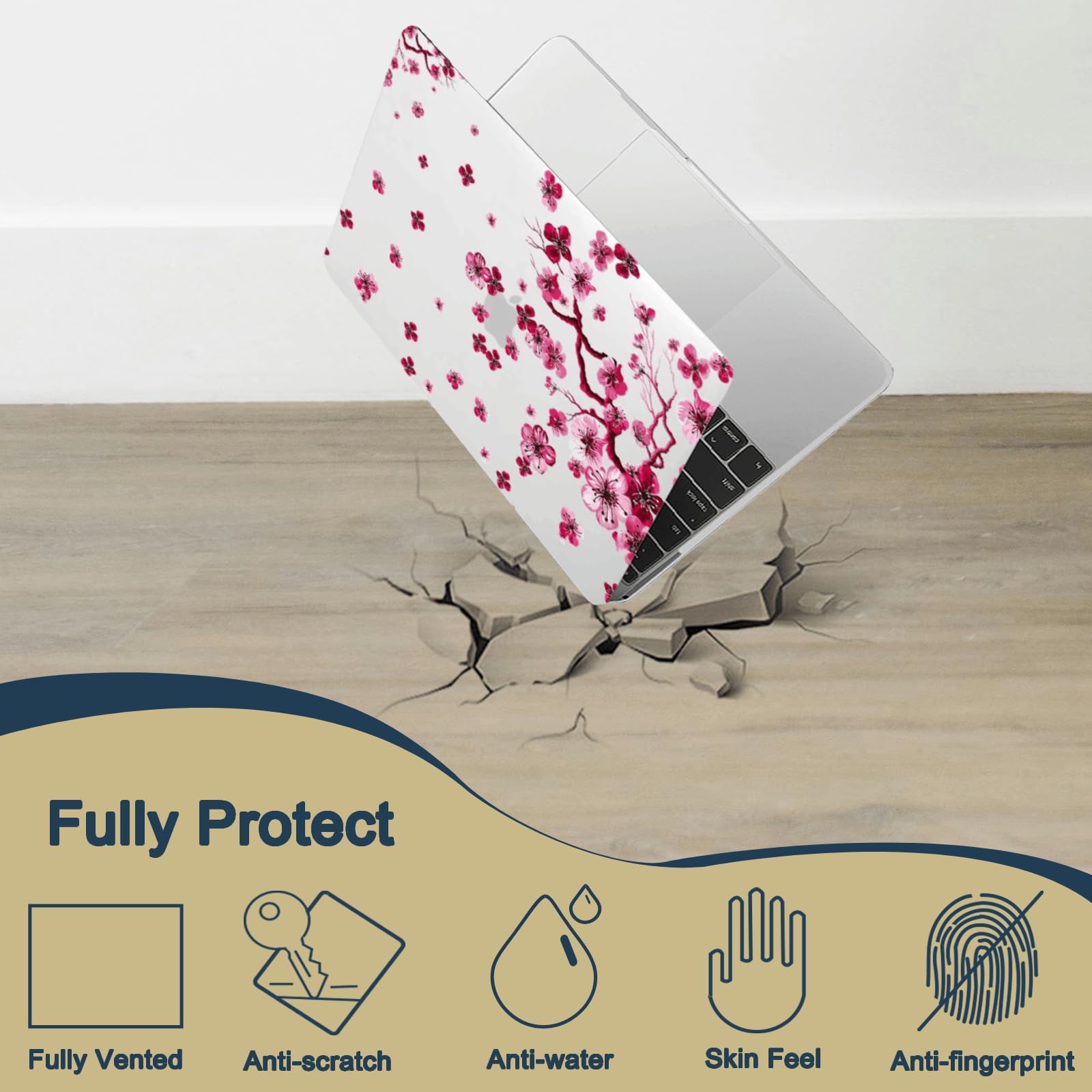 Hard Case per Macbook Air 13 pollici M4 M3 M2 2025 2024 2023 2022 A2681 A3113 A3240,Cover Custodia Protettiva & Borsa PC & Copritastiera per Macbook Air 13.6",Fiore di Ciliegio