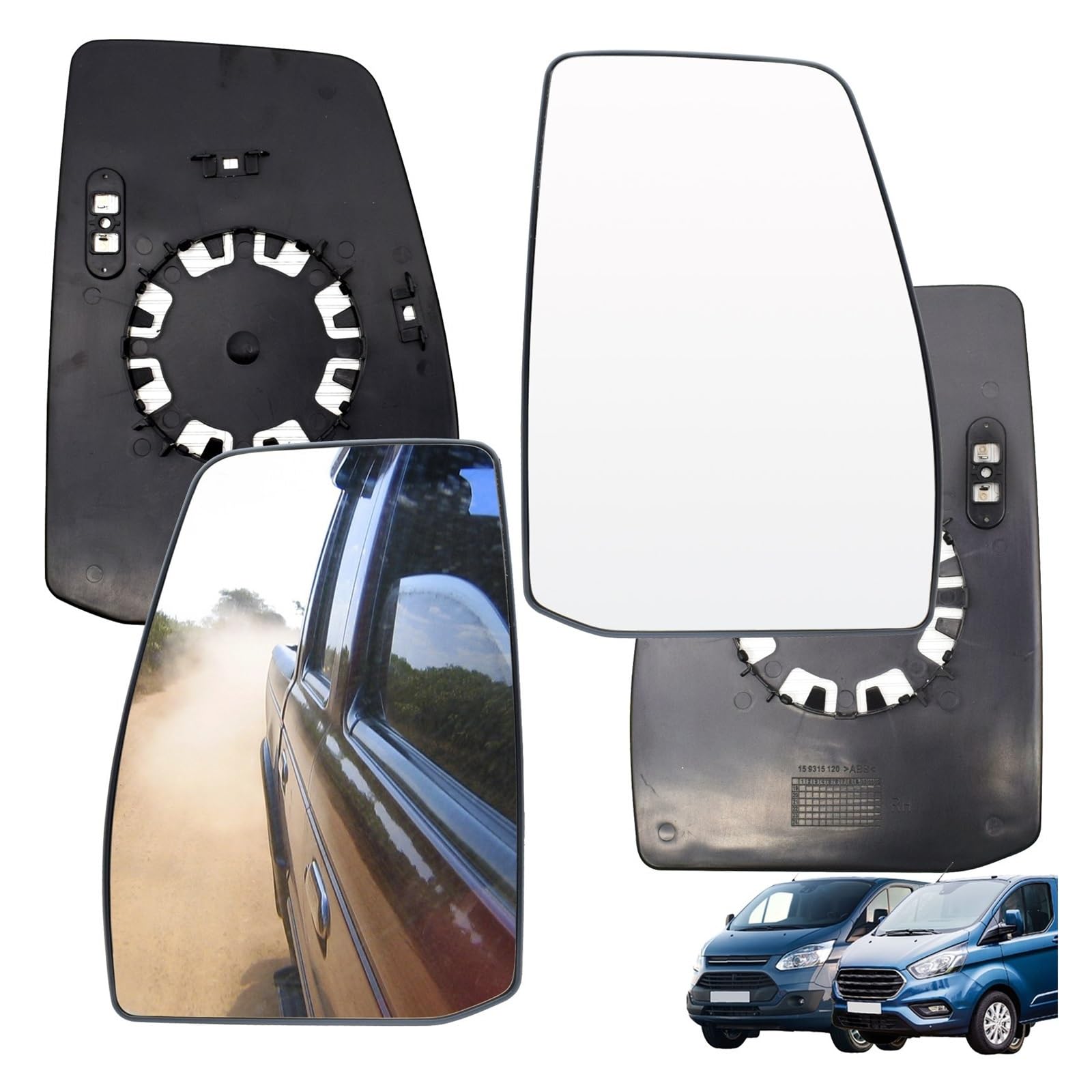 Verre Rétroviseur pour Ford pour Transit pour Personnalisé pour Tourneo 2012-2021 Côté Gauche Côté Droit Extérieur Rétroviseur Verre Plus Grand Chauffage Glace Rétroviseur (Taille : Left and Right)