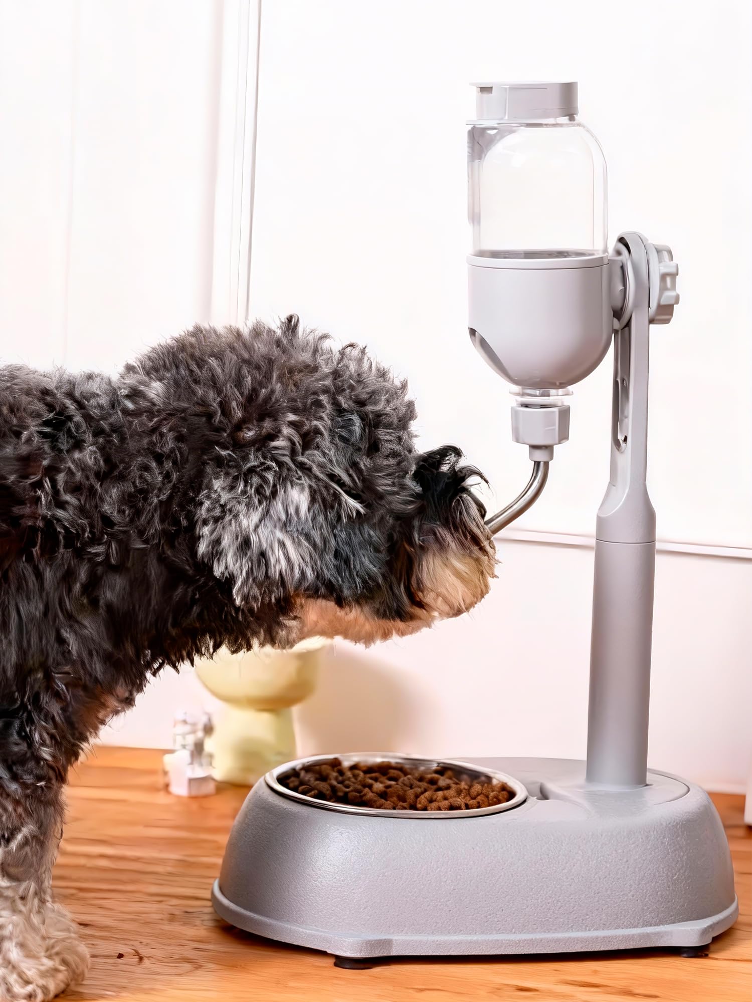 Dispensador de agua para mascotas, cuenco dispensador de agua de pie para mascotas, 2 en 1, 500 ml, altura desmontable multifuncional, poste de agua automático con soporte para perros y gatos