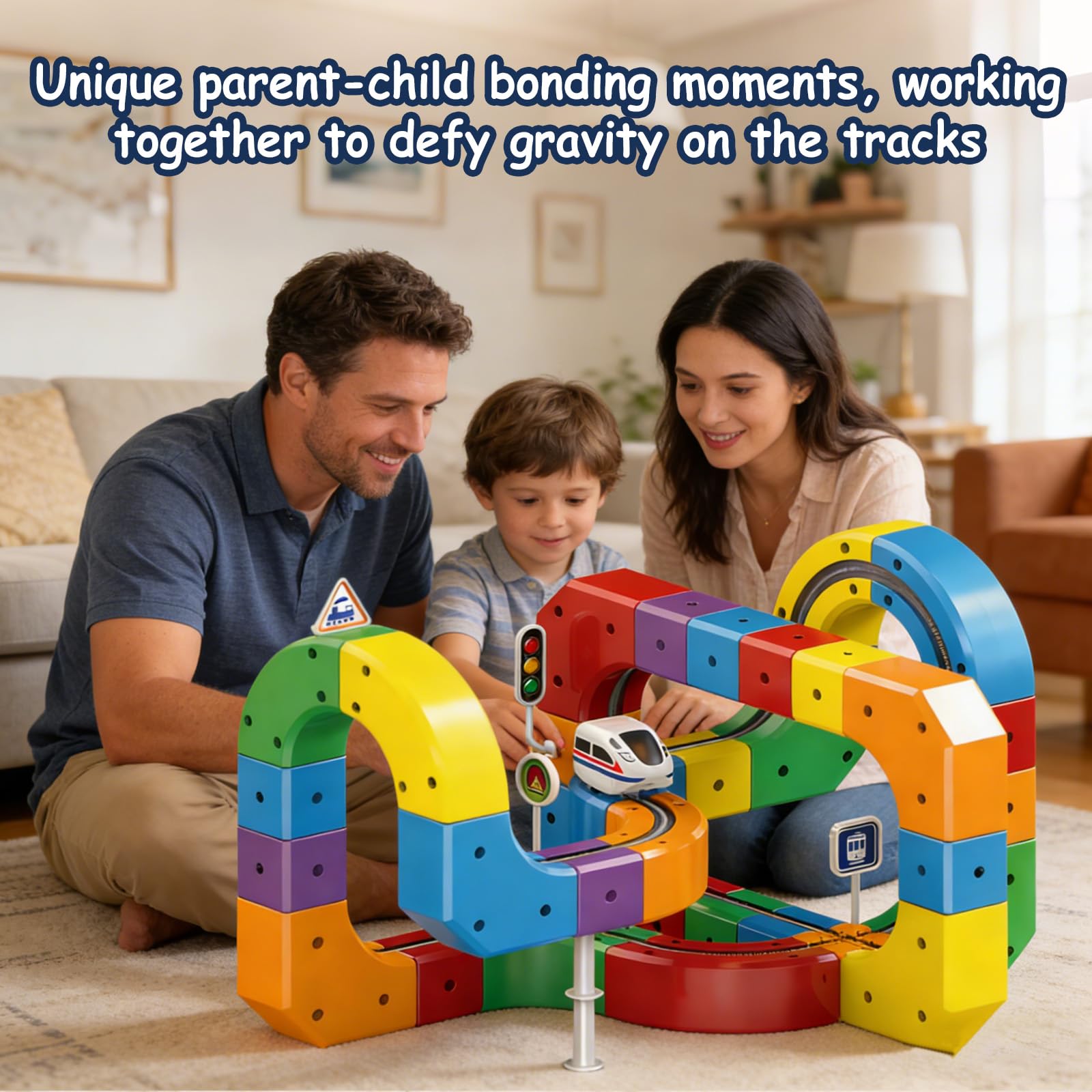 Train Électrique Enfant avec Piste 3D Anti-Gravité, 81 Pièces Circuit Flexible et Voiture Motorisée, Jeu de Construction STEM sur Les Forces Motrices, Cadeau Créatif pour Enfants 3-8 Ans