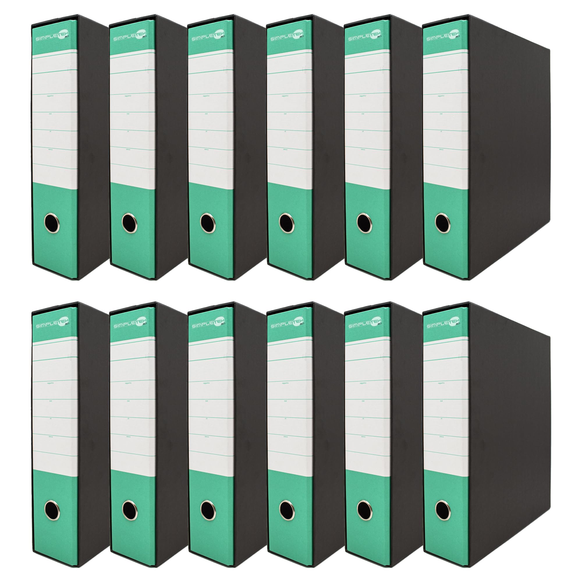 SIMPLETEK - 12x Raccoglitore ad Anelli per Buste e Documenti Verde Acqua Nero Registratore Protocollo 0201150 P.VE (12 pezzi)