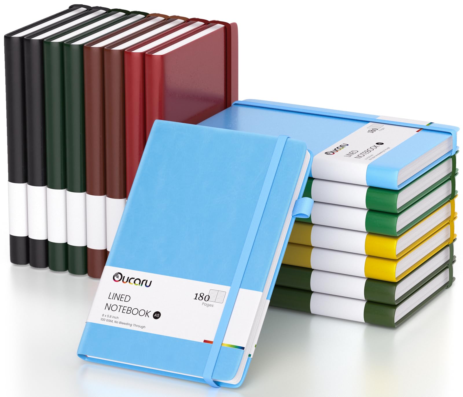 Oucaru Lined Journal Notebook, 16 Pack, 180 Pages, A5 Journals for Writing, 100 GSM Thick Paper, Small Notebooks Daily Journal for Women Men Work,