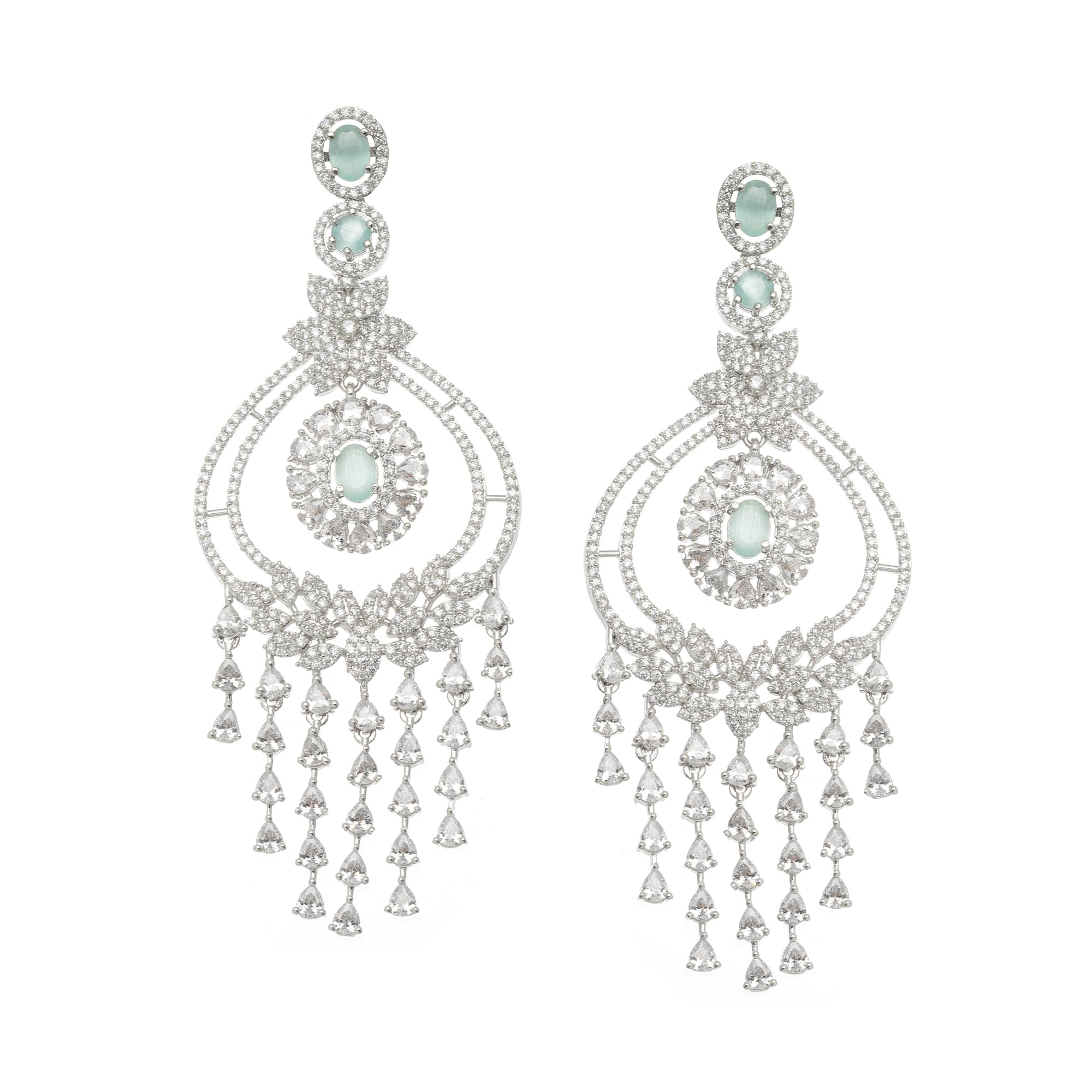 ZENEME Rhodium-Plated American Diamond Studded Quirky Shaped Drop Earrings For Girls and Women (Sea Green) (B0CG9GWPLB) Amazon Price History, Amazon Price Tracker