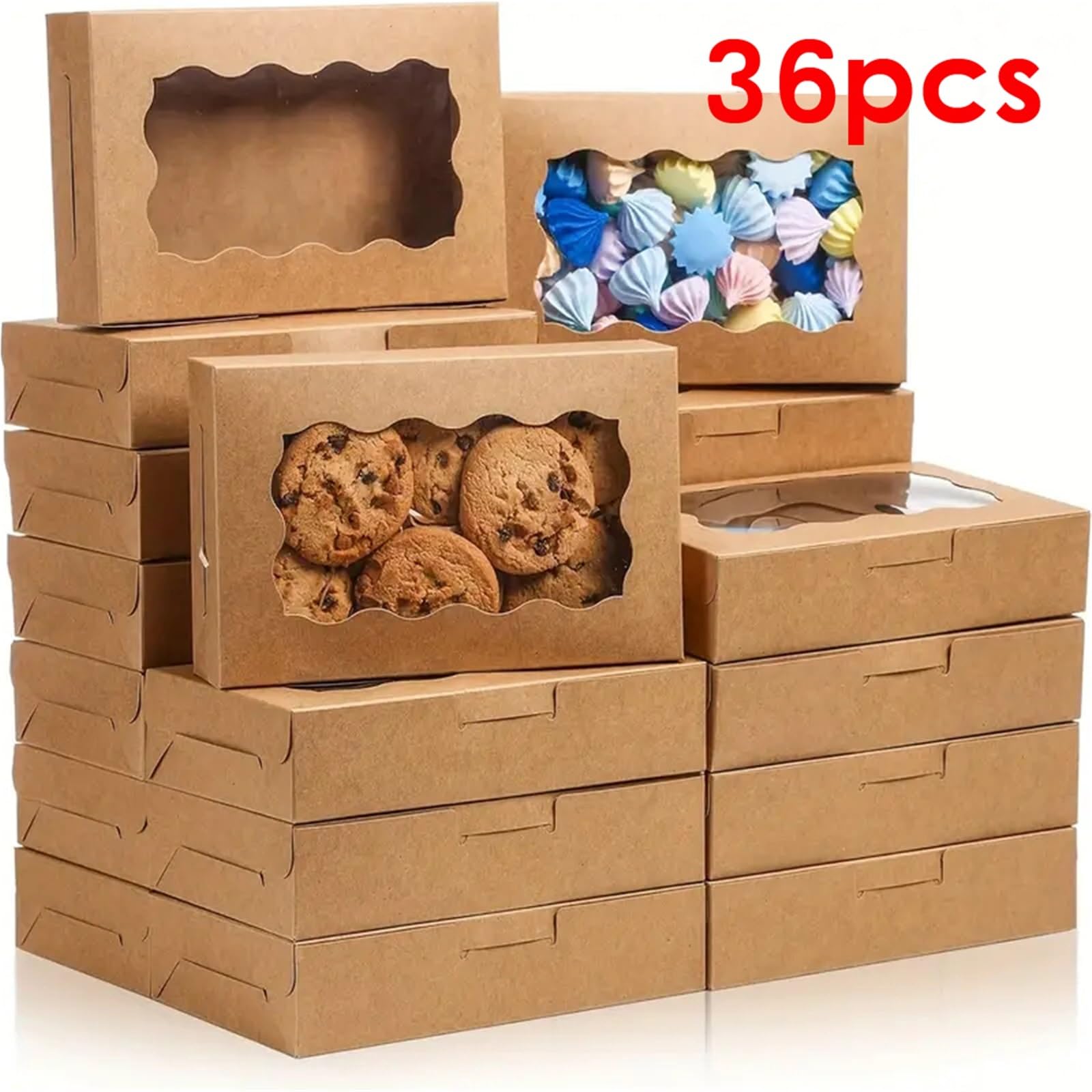 Cajas de panadería con ventana transparente 36 Uds., caja for galletas y pastelería, de panadería Kraft con ventana transparente for postres(Biscuit box (large))