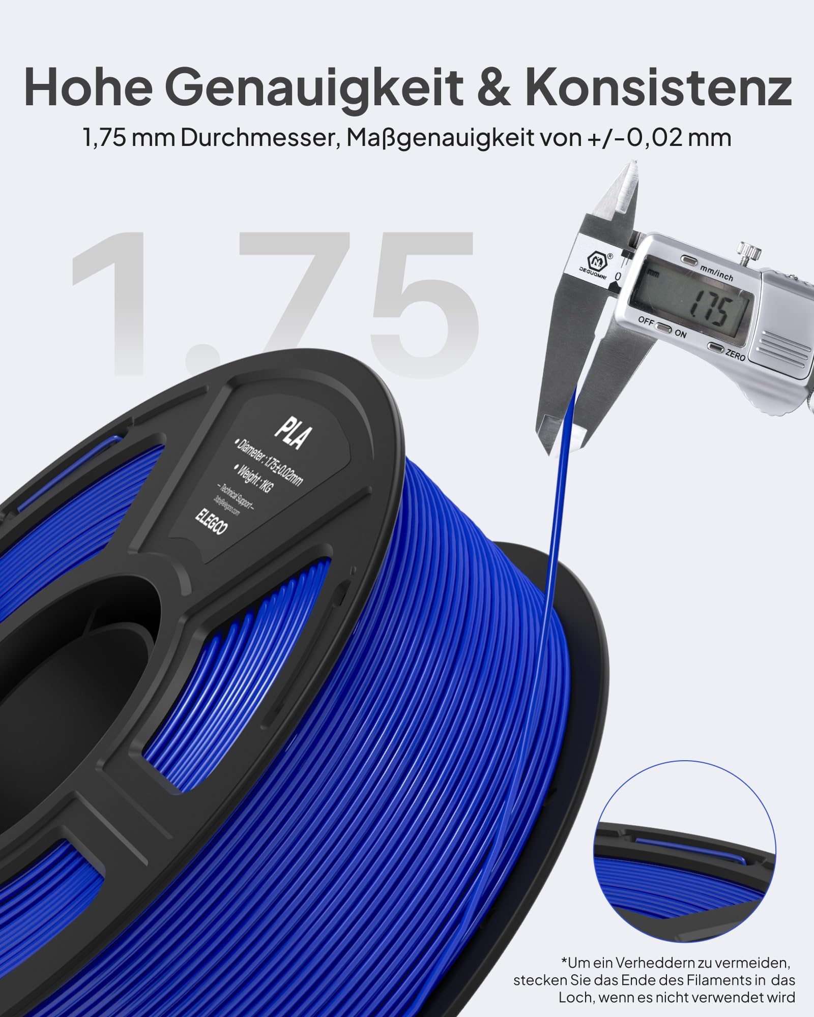 ELEGOO PLA Filament 1,75 mm Braun 1 KG, Filament-3D-Druckmaterialien 3D Drucker Filament, Maßgenauigkeit +/- 0,02 mm, 1KG Kunststoffspule Passend für die Meisten 3D Printer