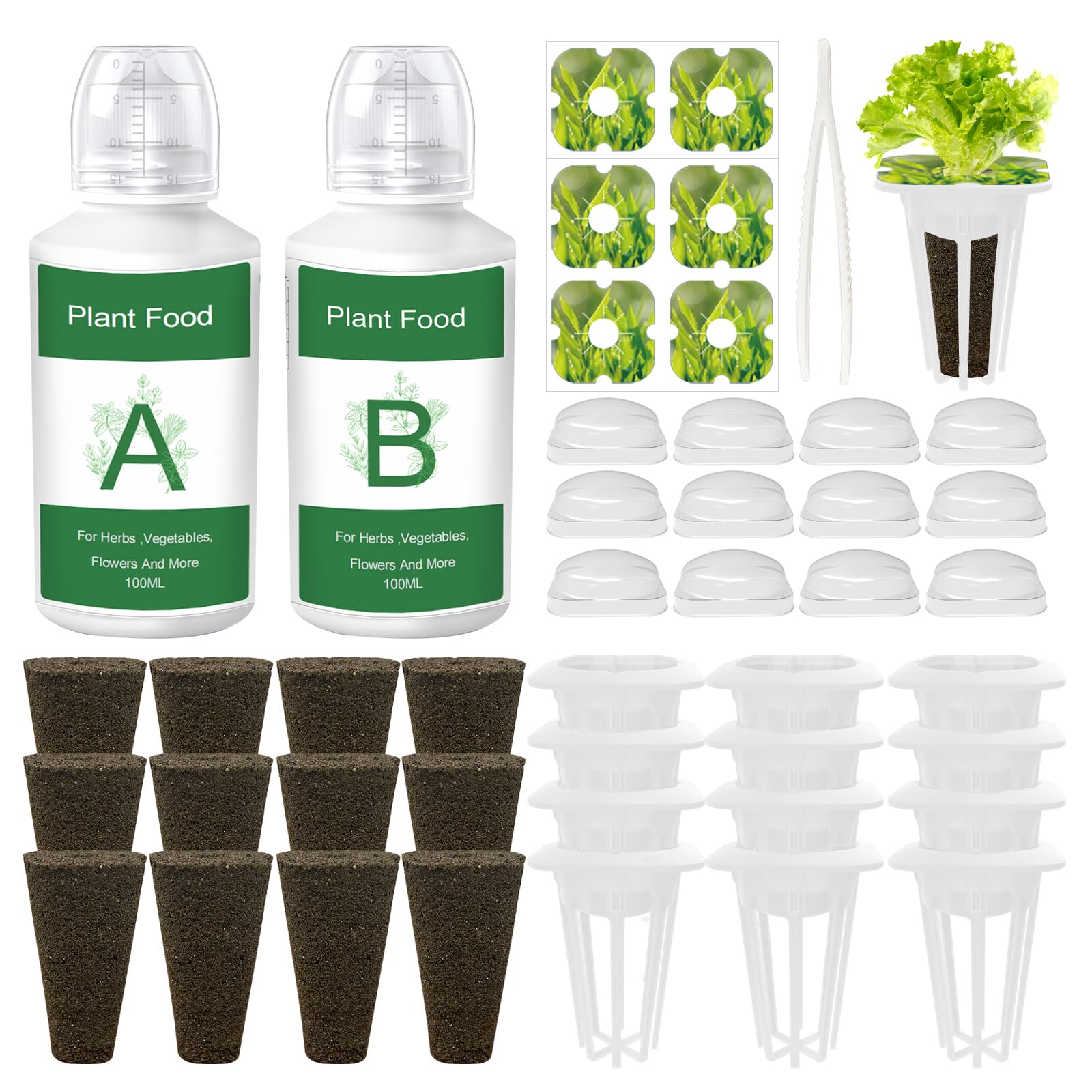 Seed Pods Kit for Hydroponics Growing System, Seed Starter Pods for Indoor Garden, Including 12pcs Grow Sponges, Grow Baskets, A&B Hydroponic Nutrients, Compatible with Idoo, QYO, LYKO, Square Shape