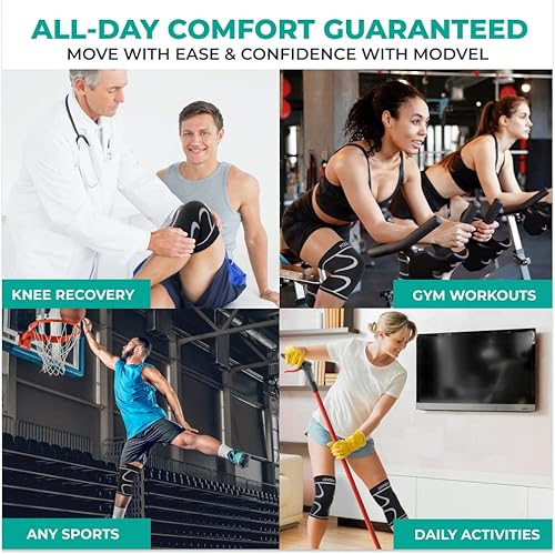 Vista 53 de Modvel Rodillera de compresión para mujeres y hombres – Paquete de 2 rodilleras para mujeres para correr, dolor de rodilla, manga de compresión