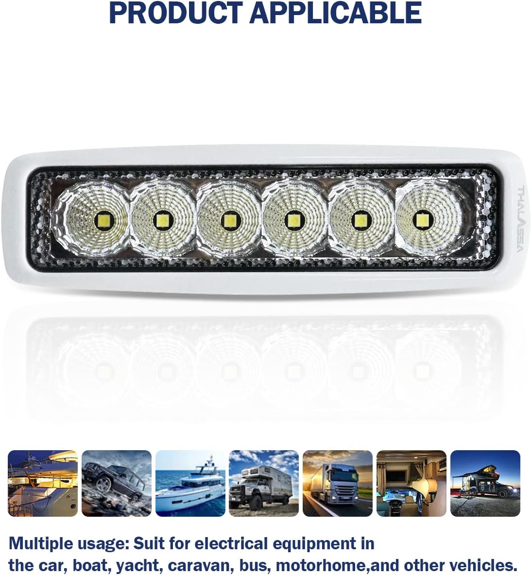 THALASSA 12/24V Dual Color Marine LED Spreader Flood Deck Light for Boat IP67 DC 10-30V with 316L Stainless Steel Bracket, White or Black Housing Waterproof Deck Lights