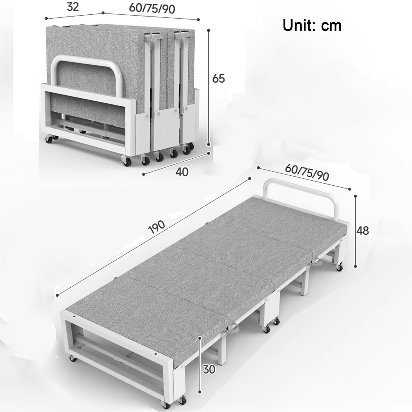 Cama Plegable con Estructura de Acero y colchón
