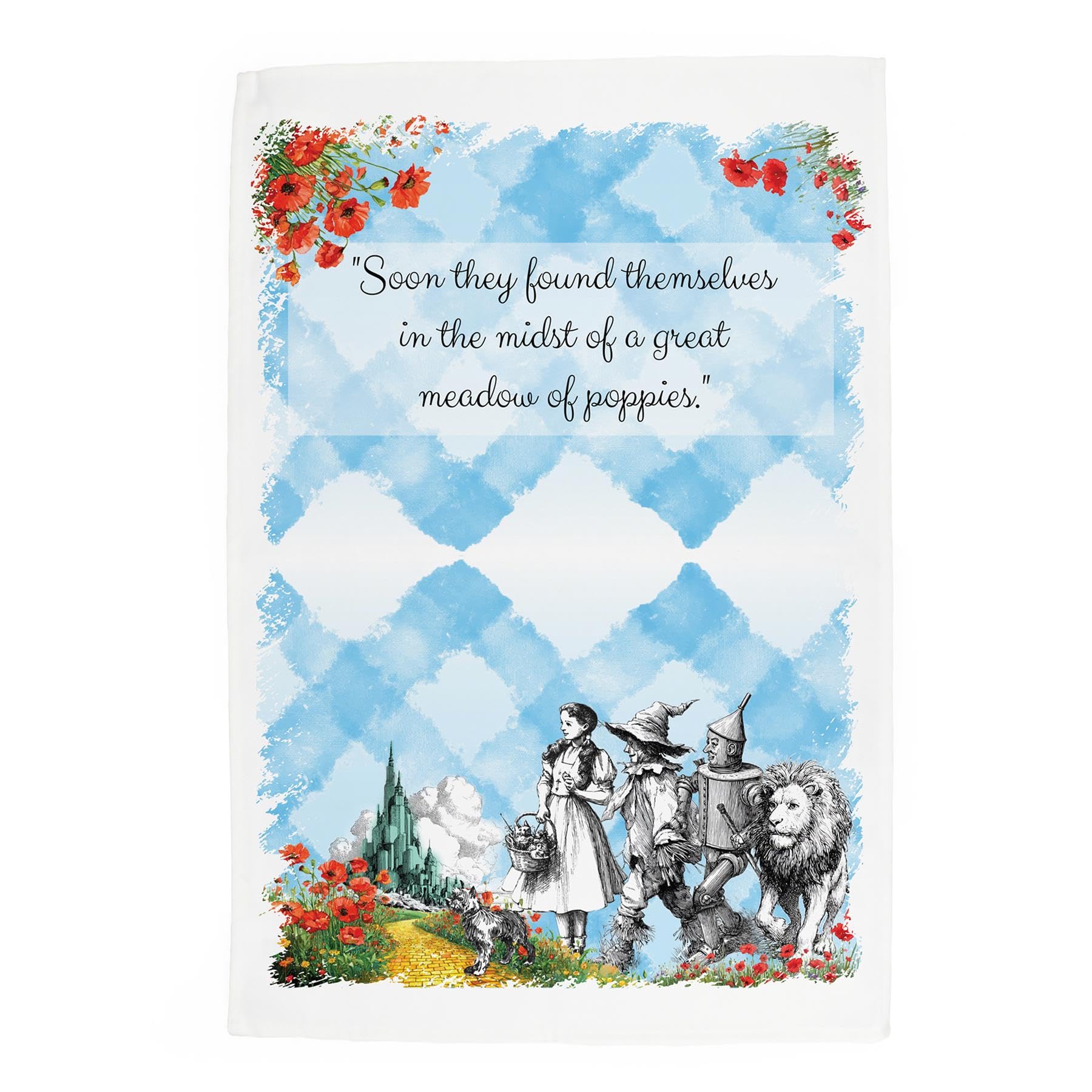 Purely Home Blue Wizard Of Oz Tea Towel - Poppy Field Scene - Storybook Inspired Large Cotton Kitchen Dish Towel/Drying Cloth 67Cm X 45Cm