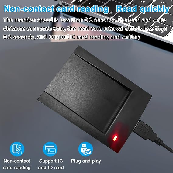 RFID Card Reader 125KHz/13.56Mhz Reader Support ISO14443-A/B Protocol, IC ID Card Protocol Contactless Card IC ID Reader USB Port Compatible with Windows XP/7/8/10/11