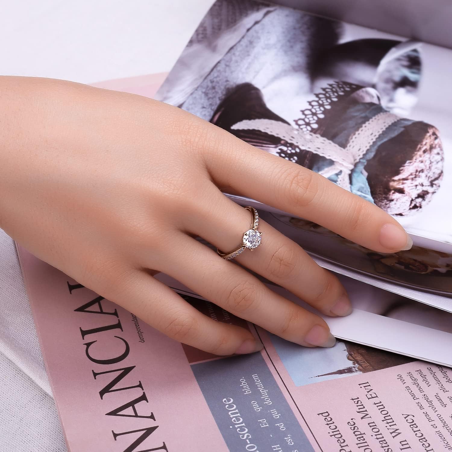 JewelryPalace Classic 0.5-2ct Round Cut Moissanite Solitaire Engagement Rings for Women, 14K White Yellow Rose Gold Plated 925 Sterling Silver Promise Ring, Simulated Diamond Anniversary Rings D-F VVS - Image 4