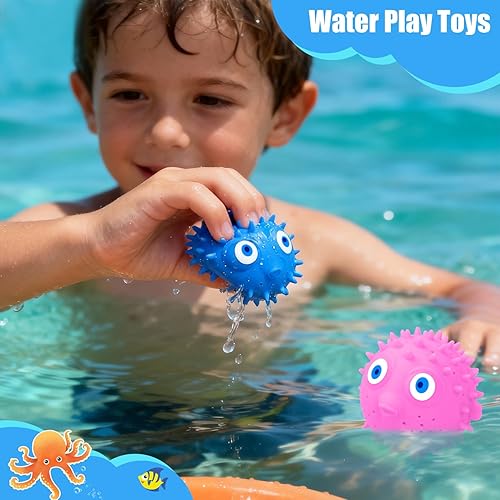 Miniatura 6 de uvitaya - 4 bolas de agua de pez globo, juguetes sensoriales para aliviar el estrés flotantes, juguetes de piscina para niños, bolas de agua para