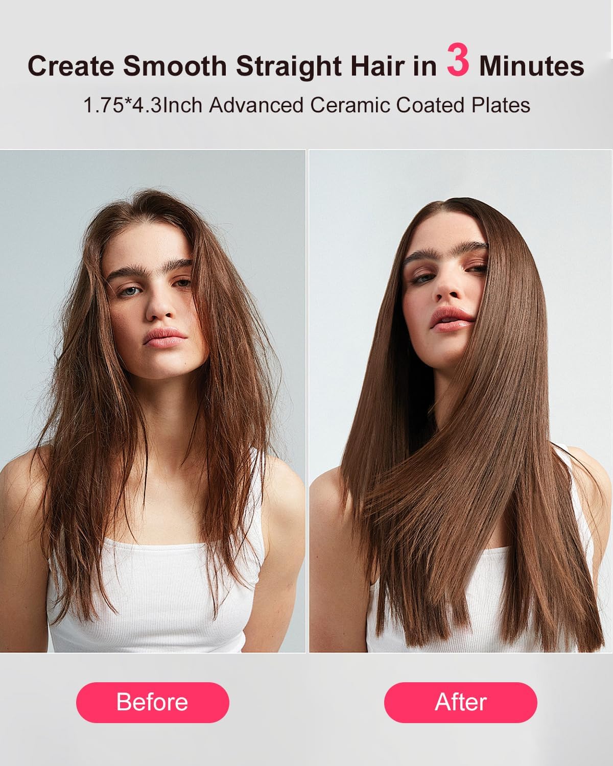 K&K Nano Hair Straighteners Wide Plates, Adavance Ceramic Coated Plates Digital Display Ultra-Fast Heat Up Auto Safety Shut Off Plancha De Pelo Dual Voltage UK Plug, for Thick Hair