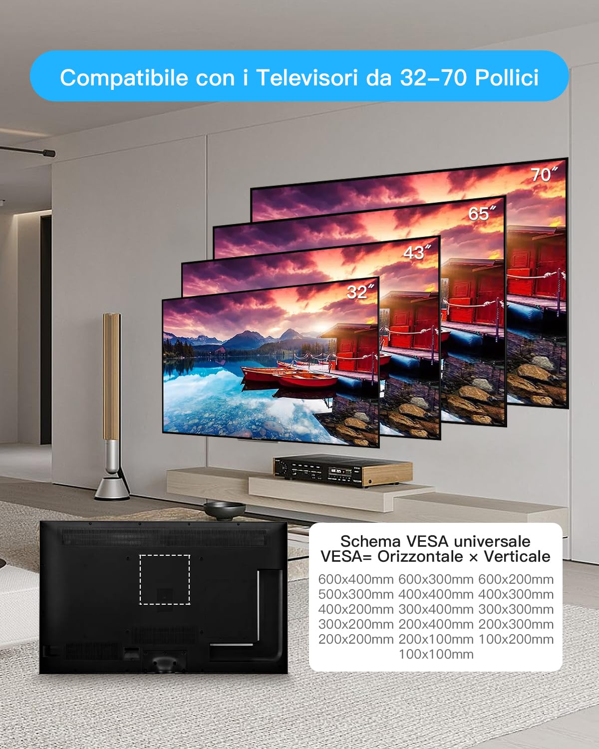 Supporto da Parete per TV Girevole Inclinabile Estensibile, Staffa TV Braccio Extra Lungo 650mm, Braccio TVs ad Angolo per Televisore da 32-70 Pollici fino a 35kg, Max VESA 600x400mm