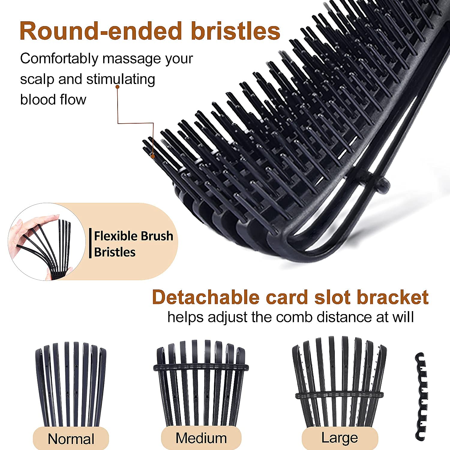 Jibaro 7pc Detangling Brush and Comb, Detangling Hair Brush Wide Tooth Comb for Curly Hair Brush with Rat Tail Comb Alligator Hair Clips (Black Detangle Brush+Tail Comb+Wide Tooth Comb+4 Clip) 2