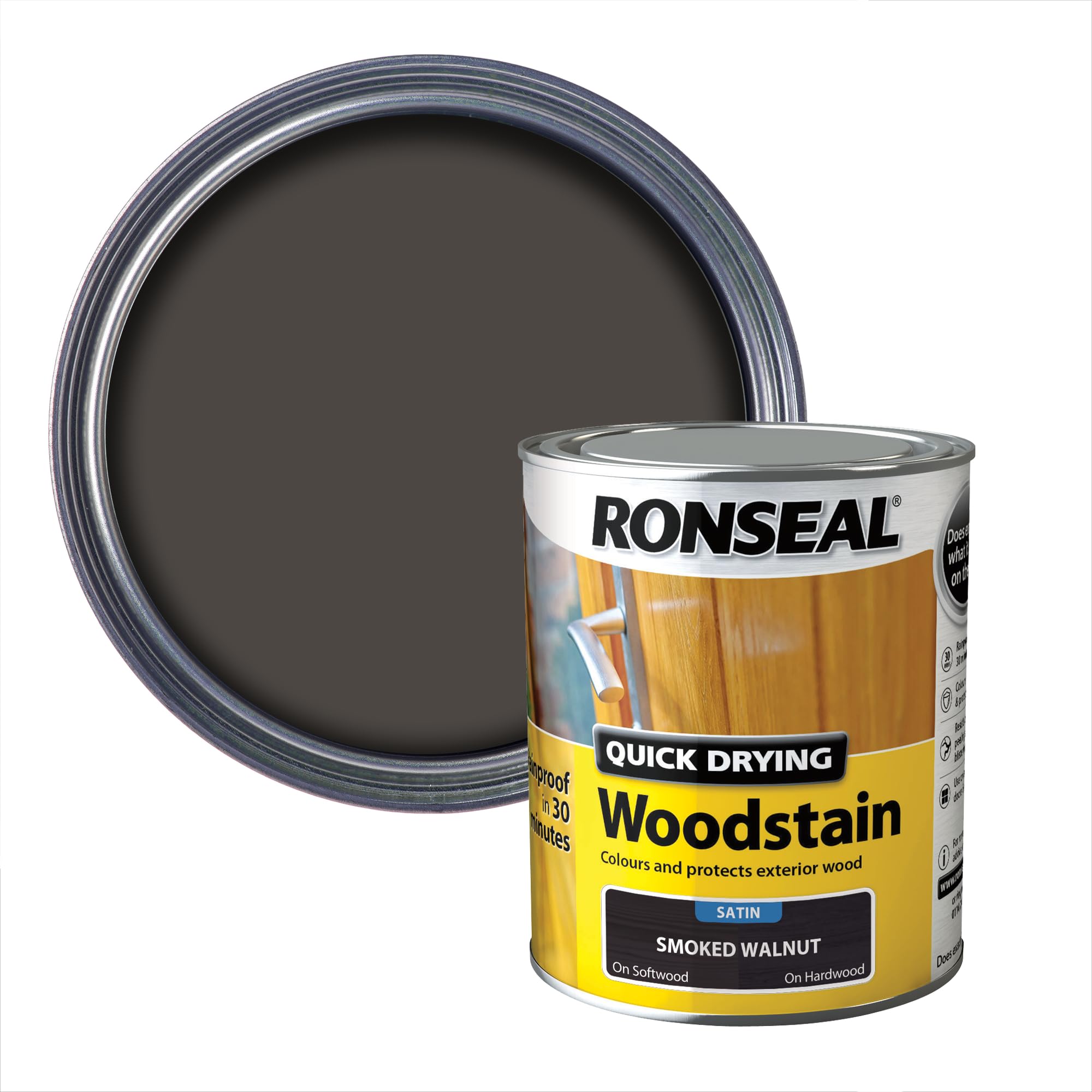 Ronseal 37462 Woodstain Quick Dry Satin Smoked Walnut 750Ml 5010214874620