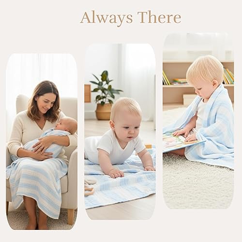 Miniatura 5 de Juego de toallas de baño de muselina para bebé, 2 toallas de baño grandes de gasa súper suaves y 3 paños de baño, 6 capas 100% algodón, toalla para