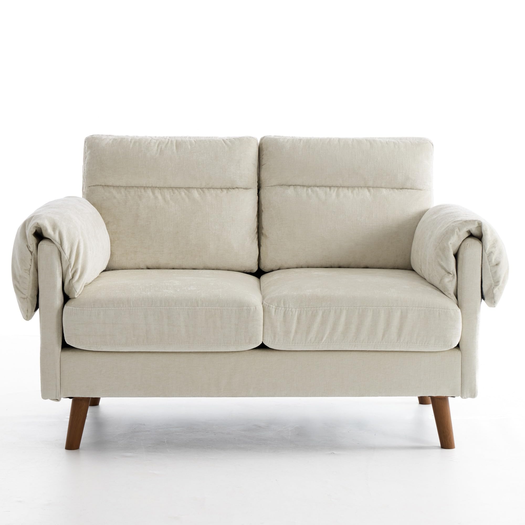 2-Sitzer Sofa Kompakt, Chenille, Gepolstert, 124cm, Wohnzimmer, Beige