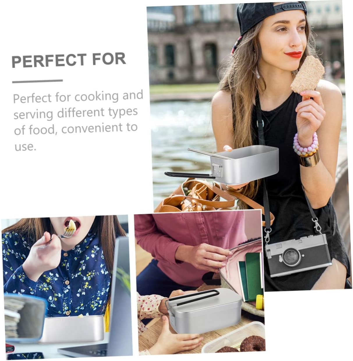 Healifty 1Set Portable Aluminum Bento Box with Foldable Handle for Outdoor Camping Hiking and Picnic Storage Rust-resistant Multifunctional Lunch Container with Smooth Surface and Anti-scald Design