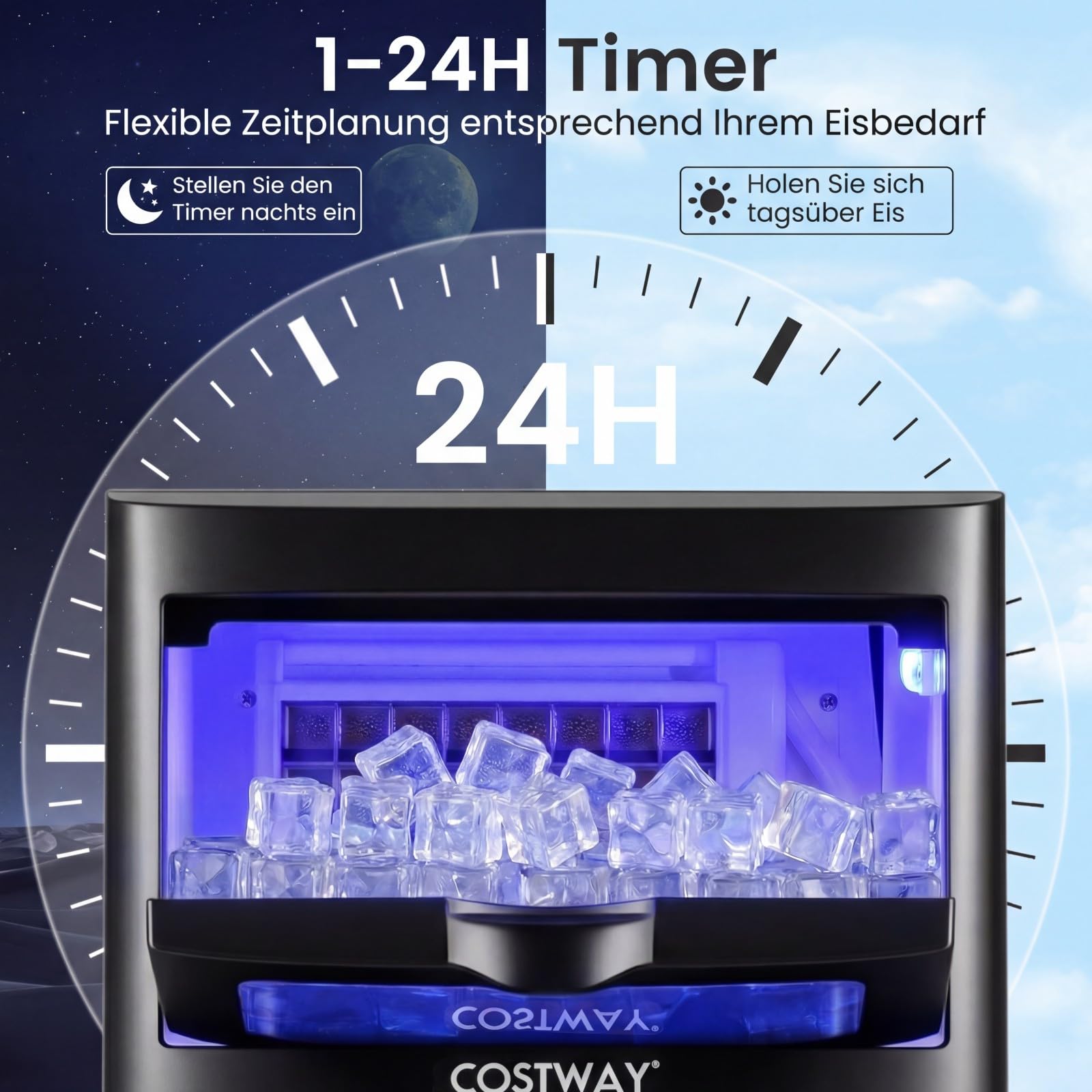 COSTWAY kommerzielle Eiswürfelmaschine 25-30 kg/24 h, gewerblicher Eismaschine aus Edelstahl mit Selbstreinigung, Wasserfilter, Eiswürfelbereiter freistehend/Untertheken für Zuhause, Bar, Restaurant