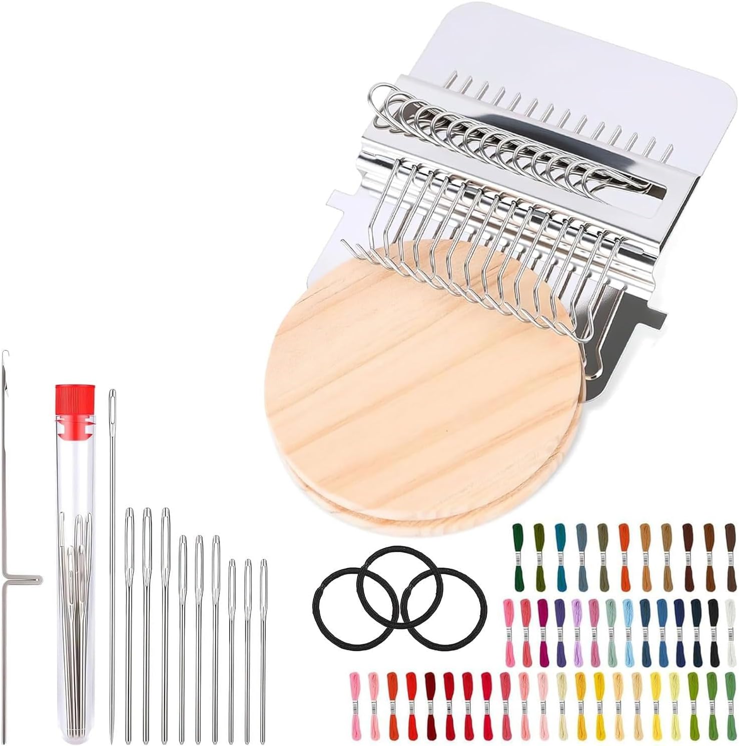 Mini Darning, Knit Patch Kit for Beginners, Wooden Weaving Tool with Stainless Steel Needles, Portable Darning Looms Kit for Quickly Mending eans Clothes Tapestries Carpets Scarves (14 Hooks)