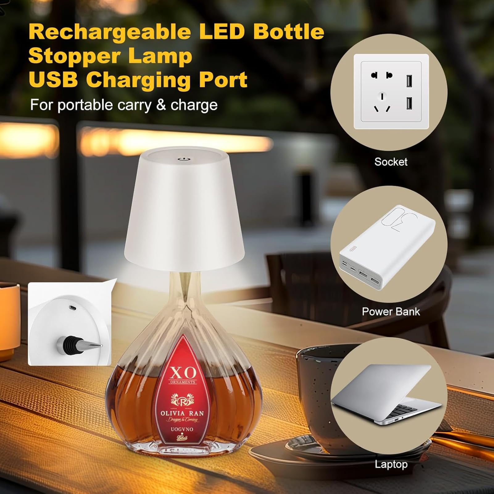 Lampada Da Bottiglia LED Ricaricabile Nulmvic - Impermeabile IP54, 3 Colori, Touch Control Perfetta Per Interni Ed Esterni - Foto 8