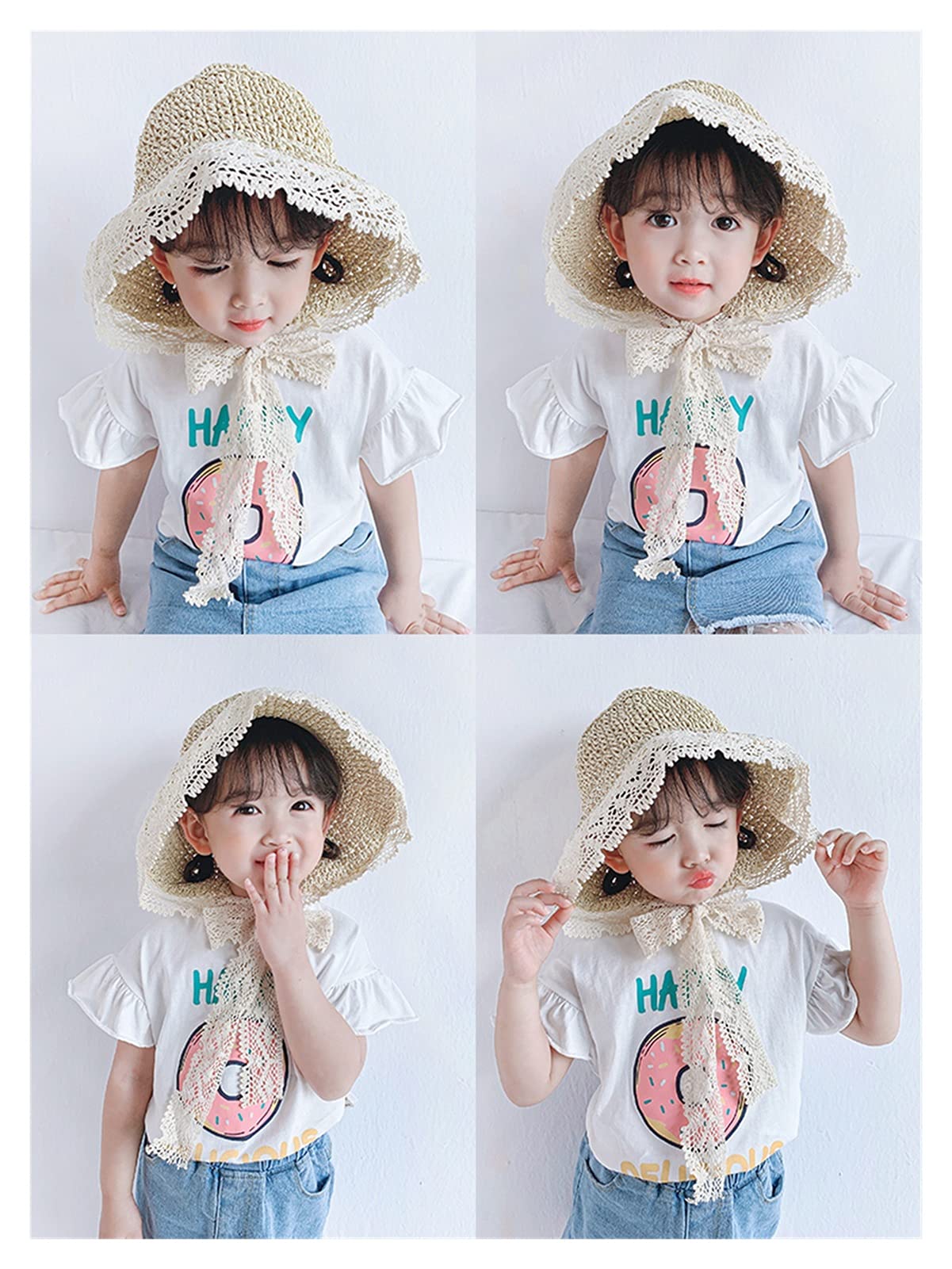 Kinder-Sommerhut, Kinder-Baby-Strohhut, Baby-Eltern-Kind-Mädchen, Frühling und Herbst, Sonnenschutz, Sonnenschutz, Spitze, koreanischer Sommerurlaub, Strandhut (2 L 2 7Y)